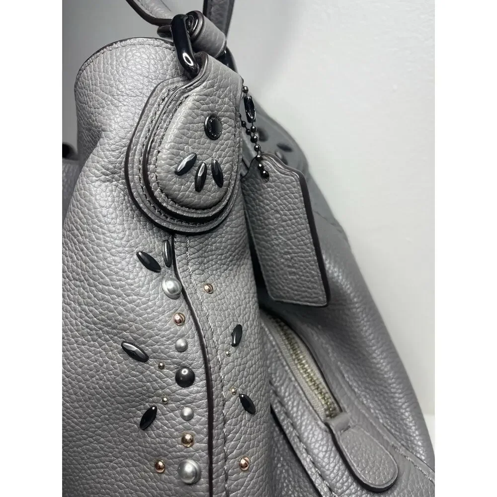 COACH Edie Shoulder Bag 31 Prairie Rivets Gray Pebble Leather Gunmetal 22794 EUC